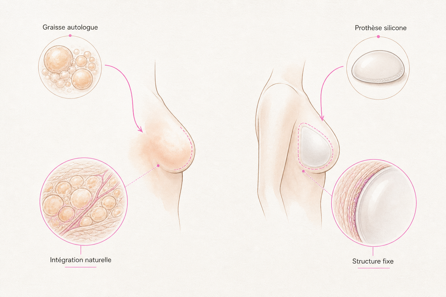 Infographie : Lipofilling vs implants mammaires : tableau comparatif