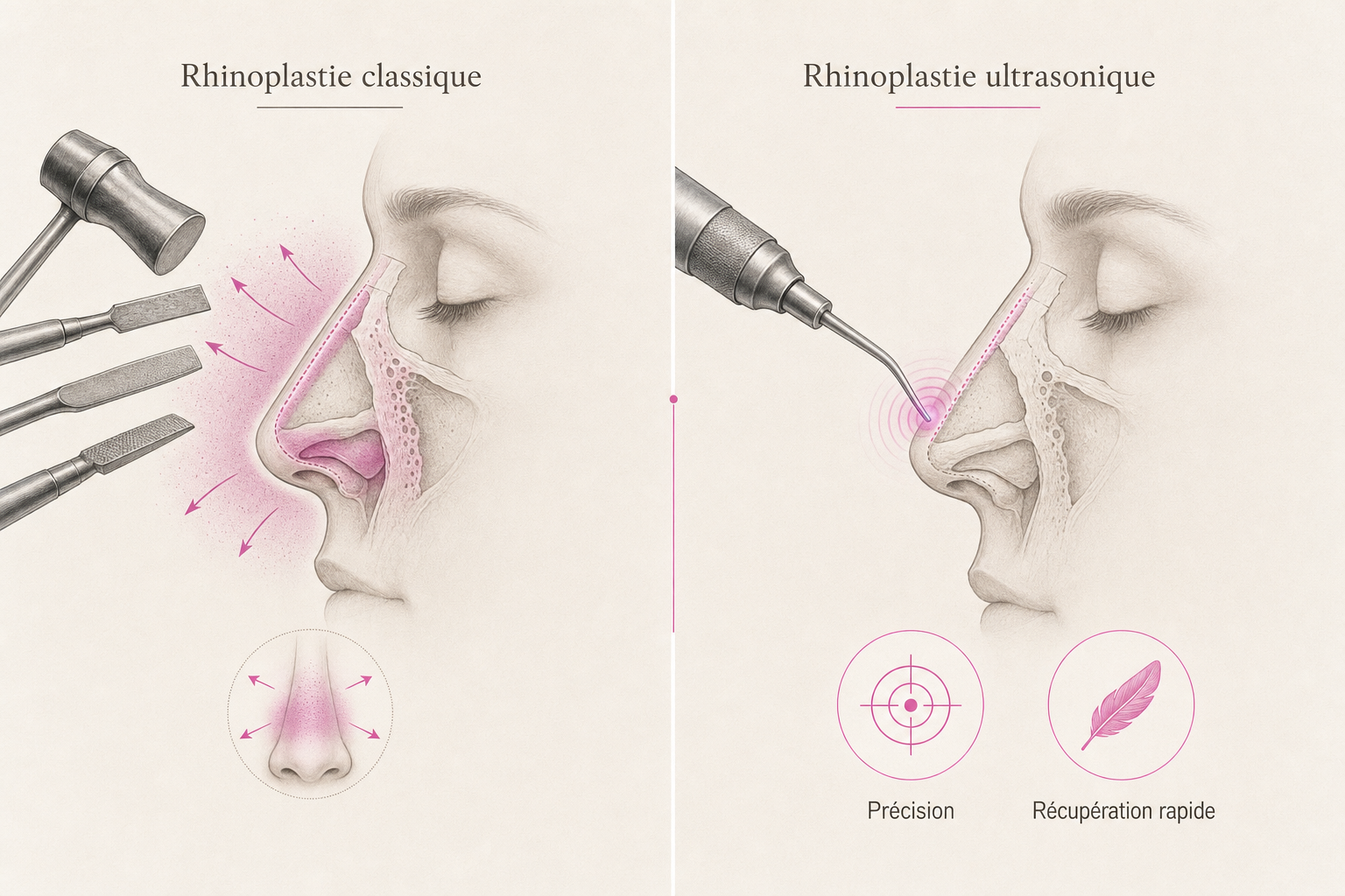 Infographie : La rhinoplastie ultrasonique vs rhinoplastie classique : quelles différences ?
